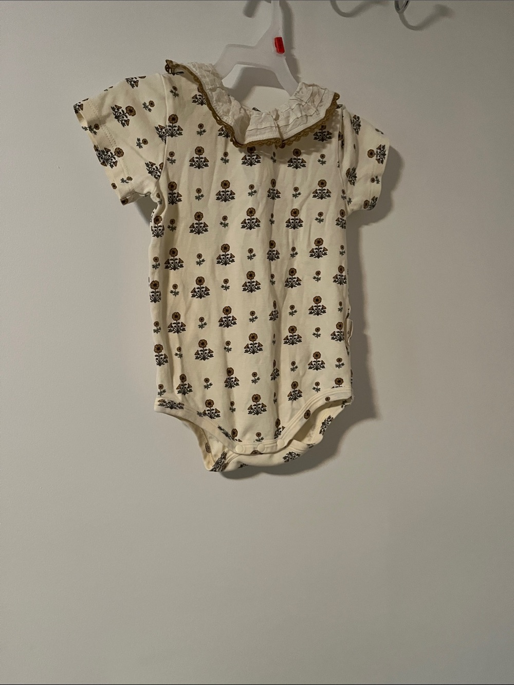 Cream Floral-Print Ruffle Collar One-Piece